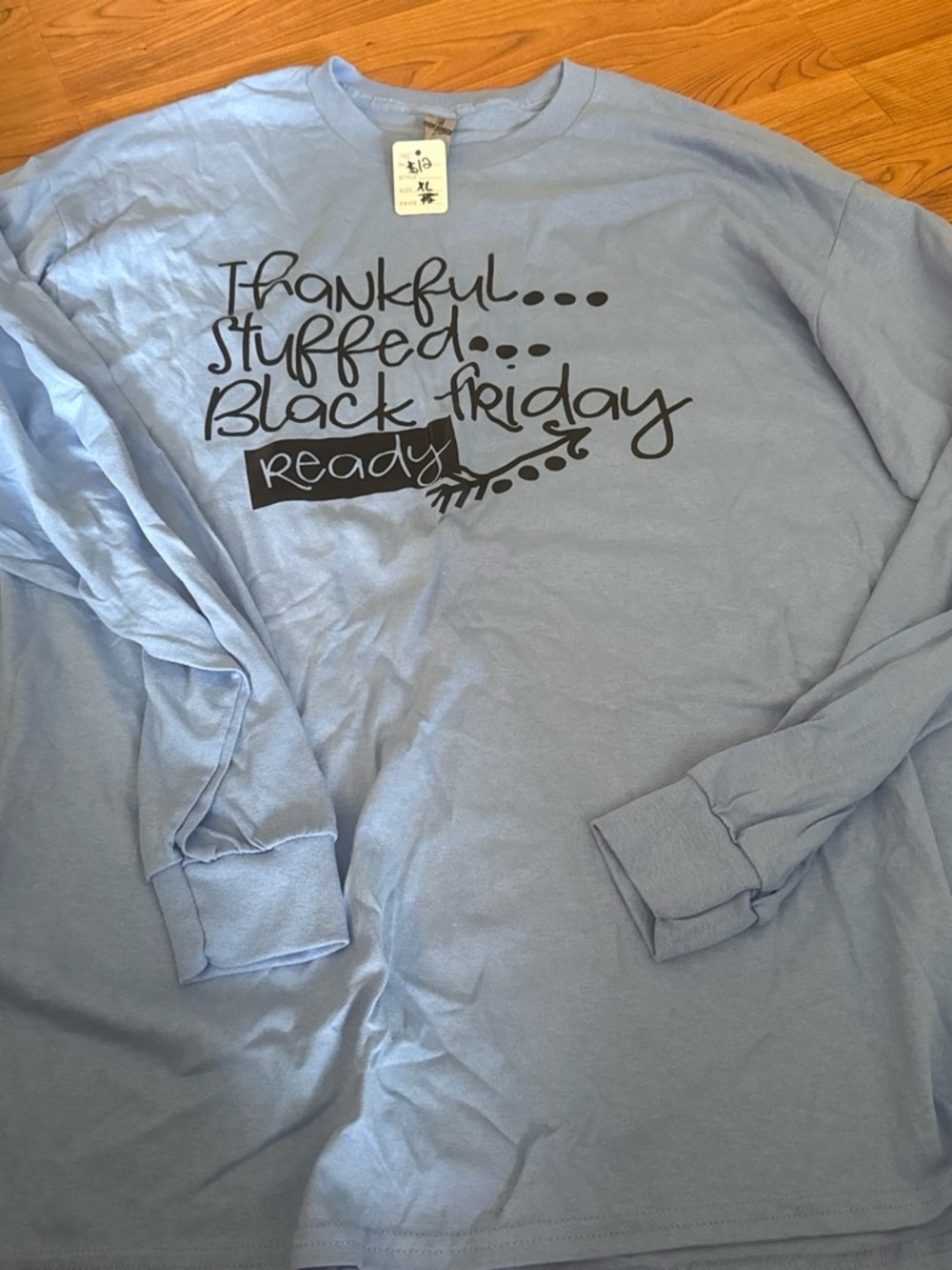 Gildan Light Blue Long-Sleeve Shirt with Black Thanksgiving Graphic